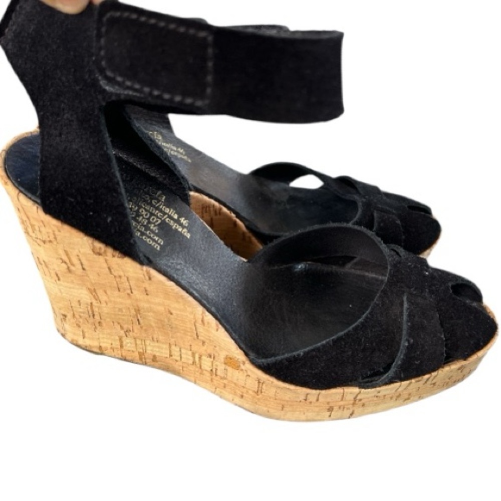 Pedro Garcia Black Suede Wedge Cork Wedge Sandals, Size 39EU, Size 9 US